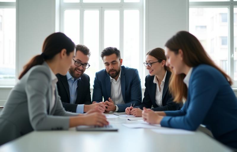 Imagen de un equipo profesional trabajando juntos.